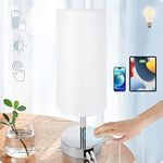 Yarra-Decor Bedside Lamp with USB Port - Touch Control Table Lamp for Bedroom 3 Way Dimmable Nightstand Lamp with Round White Fabric Shade for Living Room, Dorm, Home Office (LED Bulb Included)