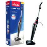 Vileda Steam Mop Steam PLUS, Black Steam Cleaner for all floors, Kills and Removes Viruses, Germs and Bacteria up to 99.9%, 3 Steam Settings, 400ml Water Tank, Heats in 15 seconds, Reaches in Corners