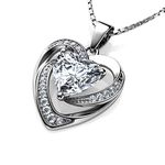 DEPHINI - White Heart Necklace - 925 Sterling Silver - Branded CZ Crystal Pendant Birthstone - Fine Jewellery Love - 18" Premium Rhodium Plated Silver Chain - Cubic Zirconia - Gifts for Women