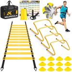 Agility Ladder Speed Training Equipment Set-20ft Agility Ladder,12 Soccer Cones,4 Hurdles, Jump Rope, Running Parachute, Basketball Football Soccer Training Equipment for Kids, Youth, Adults(Yellow)