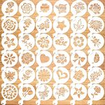 Konsait 36Pack Cookie Stencil Baking Templates Cake Decorating Stencil Drawing Templates Bullet Supplies Plastic Painting Mold Tools Floral Leaf Cake Stencil for DIY Craft Wedding Birthday Party