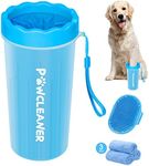 Comotech Dog Paw Cleaner with Bath Brush & Absorbent Towels - Adjustable Ring Handle for Long and Short-Haired Dogs (Large, Blue)