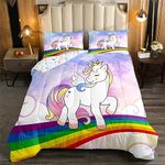 Feelyou Unicorn Bedding Twin for Girls Cute Rainbow Unicorn Comforter Set Kids Constellation Toddler Comforter Cartoon Reversible Stars Quilt Set with 1 Pillowcase 2Pcs Bedding