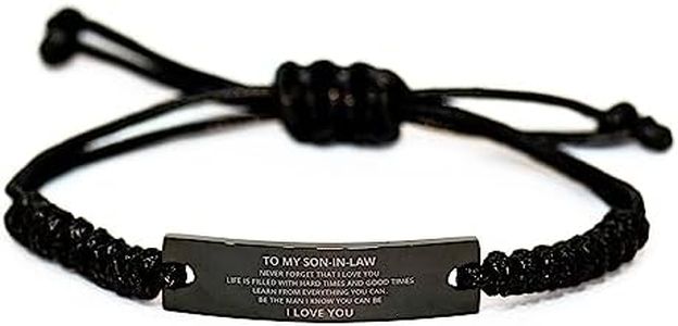 To My Son In Law Black Rope Bracelet Gifts From Mother In Law Father - Never Forget That I Love You Life is Filled with Hard Times and Good Times - Motivational Graduation Christmas Birthday Gifts, Stainless Steel, no gemstone