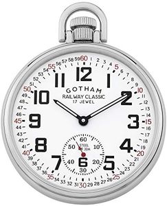 Gotham Men's Stainless Steel Mechanical Hand Wind Railroad Style Pocket Watch # GWC14108S
