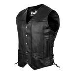 HWK Leather Motorcycle Vest for Men and Women with Concealed Carry Gun Pocket, Black Genuine Leather Vest with 100% Polyester Lining for All-Weather Enduro Motocross Motorbike Riding, M