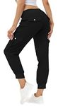 MoFiz Womens Hiking Pants with Pockets Lightweight Quick Dry Athletic Outdoor Running Sweatpants Cargo Pant for Women Black L