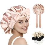 Candibella Silky Bonnet for Hair with 3 Scrunchies, Adjustable Hair Cap for Sleeping, Satin Bonnet for Curly Hair with Soft Jersey Fabric Tie Band (IN, Alpha, Free Size, Rose Taupe, Silk Bonnets)