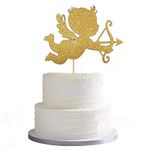 Festiko Gold Cupid Cake Topper for Valentine's Day, Engagement, Birthday, Wedding, Bridal Shower Party Decoration, Party Supplies