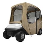 Classic Accessories Unisex's Fairway Short Roof 2-Person Deluxe Golf Cart Enclosure, Light Khaki with Clear Windows