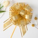 Ainmto 10Pcs Large Pull Bows(6 Inch),Gold Organza Pull Bows for Gift Wrapping,Party Decorations,Wedding Cars,Baskets