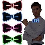 Vabean 4 Pcs Light up Bow Tie for Men Light up Neon Accessories Funny Adjustable LED Bow Tie Novelty Glow in The Dark Accessories ()