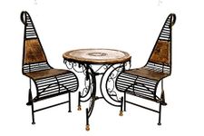 Urban Art Store Wood & Wrought Iron Patio Furniture Set Garden & Outdoor/Indoor Furniture (Set of 3) - Brown & Black