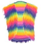 The Dragons Den Adults Coloured Faux Fur Glam Rocker Hippy Waistcoats Mardi Gras Fancy Dress [XXL, Rainbow]