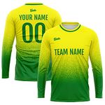 Custom Long Sleeve Basketball Soccer Football Shooting T-Shirt for Adults and Kids, Gradient-yellow-green, Medium