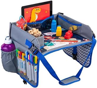 Kids Travel Tray - a Car Seat Tray - Travel Lap Desk Accessory for Your Child's Rides and Flights - It's a Collapsible Organizer That Keeps Children Entertained Holding Their Toys (Blue)