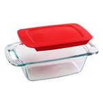 Pyrex Easy Grab 1.5-Qt Glass Loaf Dish with Lid, Tempered Glass Baking Pan with Large Handles, Non-Toxic, BPA-Free Lid, Bread Pan, Dishwasher, Fridge, Freezer, Oven and Microwave Safe Loaf Pan, 2 PC