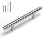 homdiy Brushed Nickel Cabinet Pulls 5 Pack Modern Drawer Pulls 3.75in(96mm) - HD201SN T Bar Cabinet Pulls Brushed Nickel Drawer Pulls Cabinet Door Hardware Metal Cabinet Handles for Kitchen, Bathroom