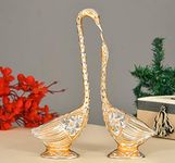 Ascension Metal Pair of Kissing Swan Duck for Home Living Room Office Desk Decoration Couple Bird Statues Set Decorative Figurine Swan Showpiece for Home Decor(Golden, 26x6x5cm)