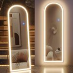 ZKIODV Arched Full Length Mirror with Lights, LED Floor Mirror with 3 Color Dimmable Modes, Lighted Wall Mirror, Arched-Top Body Mirror, Wall Hanging/Stand Up/Leaning (White 160 x 50 cm / 63" x 20")