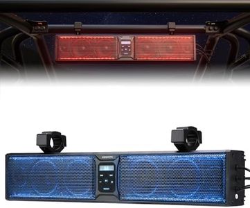 KEMIMOTO 6-Speaker Metal UTV Sound Bar Waterproof Bluetooth Music Sync Multicolor Lights 26-inch SxS Speakers Wireless Control Soundbar for UTV Golf Cart w/ 1.75 in - 2.25 in Roll Bar