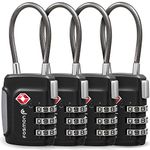 Fosmon TSA Accepted Cable Luggage Locks, (4 Pack) Re-settable Easy to Read 3 Digit Combination with Alloy Body and Release Button for Travel Bag, Suit Case & Luggage - Black