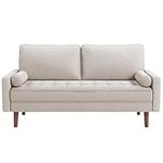 Vesgantti 2 Seater Sofa, Modern Fabric Loveseat Sofa, Mid Century Small Couch w/ 2 Bolster Pillows for Living Room, Button Tufted Seat Cushion, Beige sofa w/Armrest Fit for Apartment/Bedroom/Office