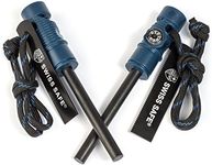 Swiss Safe 5-in-1 Magnesium Ferro Rod Fire Starter Survival Tool - Flint & Steel Striker, Compass, Paracord & Whistle - Emergency Kit for Backpacking, Camping, Hiking - All-Weather - Navy, 2-Pack