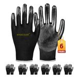 Bogalelon Work Gloves,6 pairs, With Nitrile Coated Palms for Excellent Grip and Protection, As Well As Touch Screen Support. They Are Light Work Gloves for Men and Women. Black, Size M.