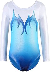 HOZIY Toddler Girls Gymnastics Leotards Long Sleeve 3t 4t 5t Kids Bodysuits Tumbling Outfit Gradient Colors Rhinestones Gradient Blue White Sparkly