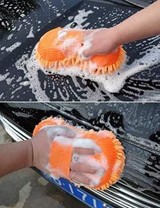 Naivete Car Cleaning Brush Cleaner Tools Microfiber Super Clean Car Windows Cleaning Sponge Chenille Coral Fleece Cloth Towel Car Wash Gloves Auto Washer (Multicolor, 1Pc)