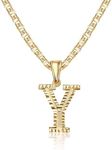 Barzel 18K Gold Plated Initial Necklace with Diamond Cut Initial,18" Chain with 2" Extension, Waterproof, High Polish Finish, Made in Brazil (Y)