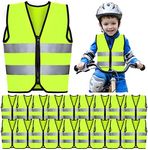 Unittype 20 Pcs Kids Reflective Safety Vest High Visibility Children Neon Vest with Zipper Construction Traffic Vest with Reflective Strips for Kids Aged 3-10, Cycling, Running, Green