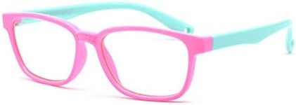 JUSLINK Flexible Kids Blue Light Blocking Glasses for Kids Boys and Girls Age 3-12, Pink-green, Small