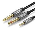 INICIO 3.5mm 1/8" TRS To Dual 2 x 6.35mm 1/4" TS Mono Audio Y Splitter Cable 10ft/3m Silver Plated Wire Compatible with iPhone,iPod,Laptop,CD Players,Power Amplifier,Mixer, Home Stereo Systems