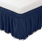 Elegant Comfort 1-Piece Ella Collection Pom-Pom Bed Skirt 16inch Drop, 1500 Thread Count Egyptian Quality, Wrap Around Elastic for Easy Application, Wrinkle Resistant, Twin/Full, Luxe Navy Blue