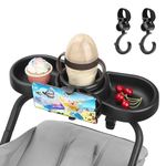 Universal Stroller Snack Tray, 4 in 1 Stroller Tray Attachment with Cups Phone Holder for Baby Toddler Stroller, 360° Rotation Universal Stroller Tray Compatible with Uppababy, Baby Jogger, etc