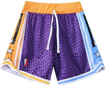 BOOMLEMON Men's Basketball Shorts Gym Training Workout Athletic Shorts Mesh Graphic Print Running Short Pants, Zipper Style Purple, Medium