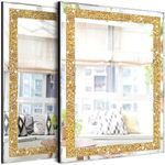 ZOLAPI 2PCS Crystal Rhinestone Diamond Wall Mirror.Brilliant Hand-Spliced Glass Mirror.Gold Accent Decorative Mirror for Hallway/Bathroom/Bedroom（11”x15”）