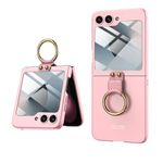 Miimall Compatible with Samsung Galaxy Z Flip 6 Case, Flip 6 Case with Built-in Screen Protector & Ring Holder, Hard PC Slim Fit Shockproof Full Coverage Protective Cover for Samsung Z Flip 6, Pink