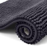 smiry Non Slip Chenille Bath Mat, Extra Soft Bathroom Mat, Super Absorbent Fluffy Bath Mats for Bathroom, Machine-Washable Quick Dry Bath Rug Foot Mat, 40 x 60 cm, Dark Grey