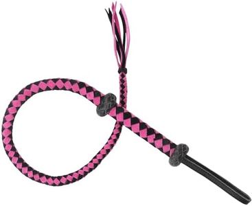 Tryolove Professional Black & Purple Genuine Leather Horse Whip - 60cm Total Length with Lanyard