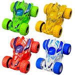 Leaffybezz 4WD Monster Truck Toys for Kids,Stunt Truck Car Toy with 360 Degree Rotation Big Rubber Tires for Push & Go 4wd Monster Truck Cars for Boys & Girls (Pack of 4, Red Color)