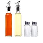 BHOOMI 500 ml Oil Dispenser and Glass 120 ML Square Spice Jar, Vinegar Cruet Bottle, Air Tight Salad Dressing Cruet Glass Oil Bottle Clear, Pack of 4