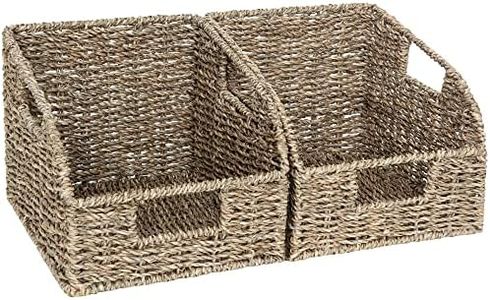 StorageWorks Seagrass Wicker Baskets with Built-in Handles, Hand Woven Baskets for Organizing, 2-Pack