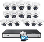 ZOSI 16 Channel 4K POE Security Camera System, H.265 4K 8MP 16CH NVR 4TB HDD, 16 x 5MP CCTV PoE IP Dome Out/Indoor, 80ft Night Vision, Motion Detection, Remote Access for Home Business 24/7 Recording