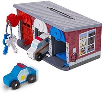 Melissa & Doug Wooden Keys & Cars Rescue Garage , Wooden Toys for 3 Year Old Boy Gifts , Toy Car Set & Emergency Services Station , Toddler Toy Cars for 3+ Year Old Boys & Girls 3 4 5 7