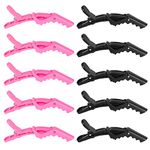 Fuyamp 10Pcs Crocodile Hair Clips Barrettes,Professional Styling Hair Clips,Hair-Salon Styling Sectioning with Nonslip Grip and Wide Teeth Hair Styling Clips for Women and Girls (Black,Pink)