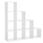 VASAGLE 10-Cube Bookcase, Bookshelf with Open Compartments, Storage Organiser for Decorations, Photos, Plants, in the Living Room, Bedroom, Home Office, 29 x 129.5 x 129.5 cm, White LBC10WTV1