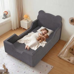 Fvkind Toddler Floor Bed, No Assembly Foam Bed with Guardrails, Grey